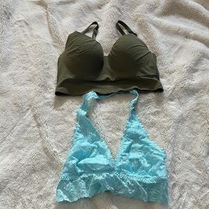Victoria’s Secret PINK Bralette Duo – Wireless Padded & Lace Halter Set Size XS